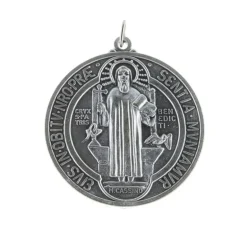 Palais du Rosaire Grande Médaille de Saint Benoît en métal argenté 4,8cm^ Médaille De Saint | Médaille Et Croix Métal