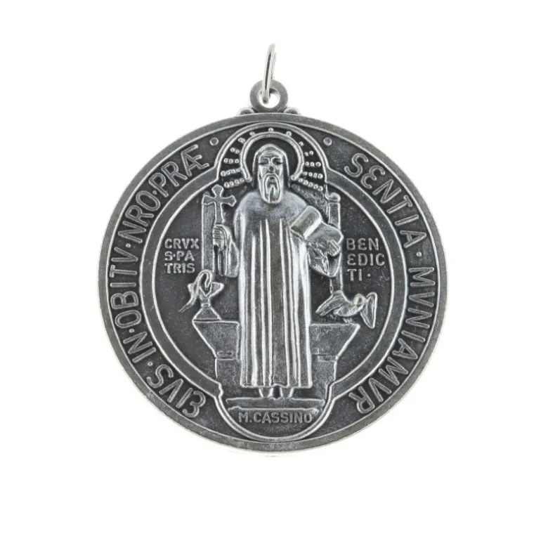 Palais du Rosaire Grande Médaille de Saint Benoît en métal argenté 4,8cm^ Médaille De Saint | Médaille Et Croix Métal