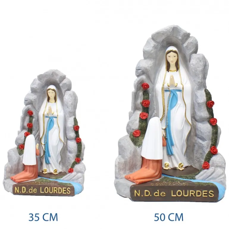 Palais du Rosaire Grotte décorée en résine 35 cm^ Statue De Notre Dame De Lourdes