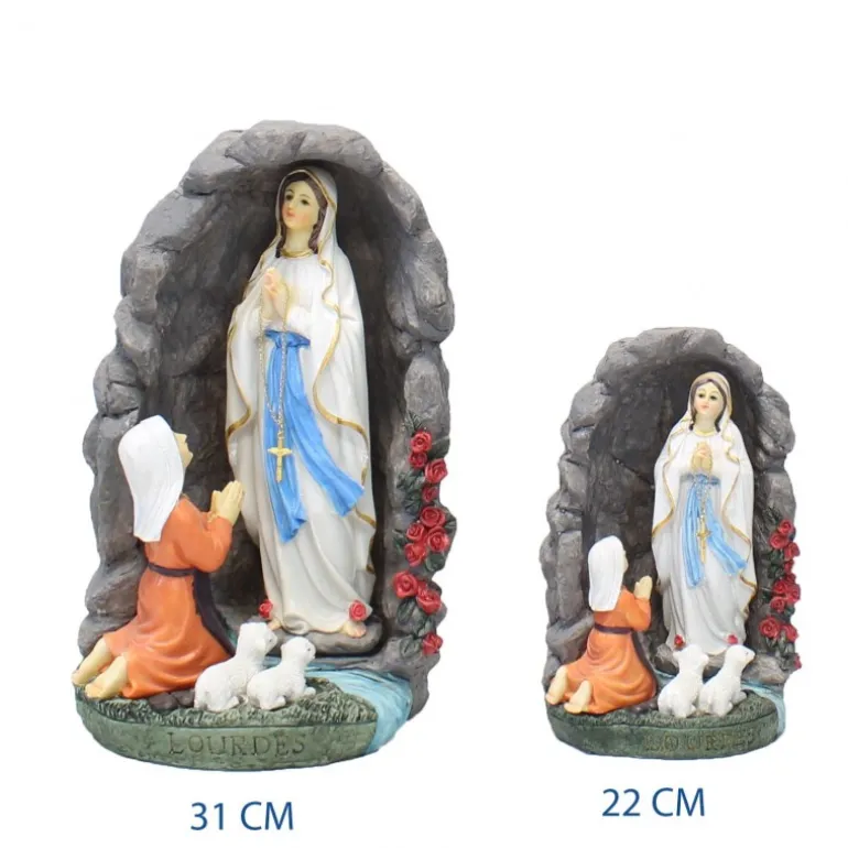 Palais du Rosaire Grotte en résine avec l'apparition de Lourdes au chapelet 31 cm^ Statue De Notre Dame De Lourdes