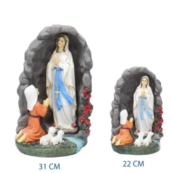 Palais du Rosaire Grotte en résine avec l'apparition de Lourdes au chapelet 22 cm^ Statue De Notre Dame De Lourdes