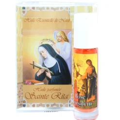 Palais du Rosaire Huile essentielle de Nard de Jérusalem en roll-on à l'effigie de la Sainte Rita et parfum Rose^ Huile Religieuse