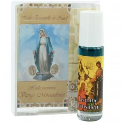 Palais du Rosaire Huile essentielle de Nard de Jérusalem en roll-on à l'effigie de la Vierge Miraculeuse et parfum Jasmin^ Huile Religieuse