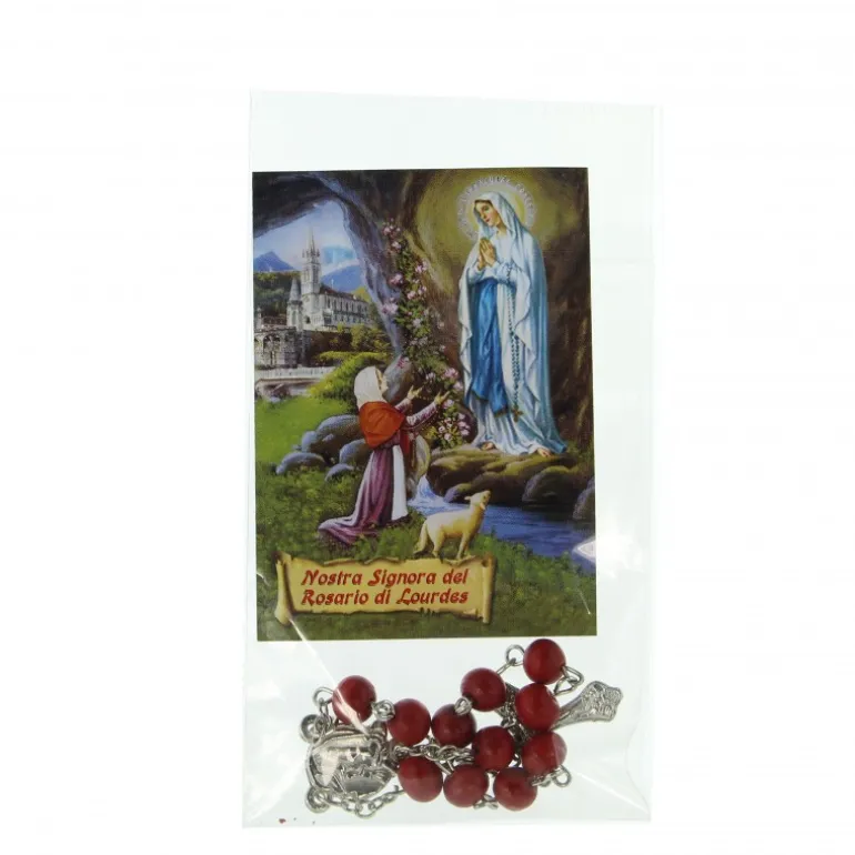 Palais du Rosaire Image de l'Apparition de Lourdes et Dizainier pétale de rose^ Bracelet Dizainier | Image Religieuse