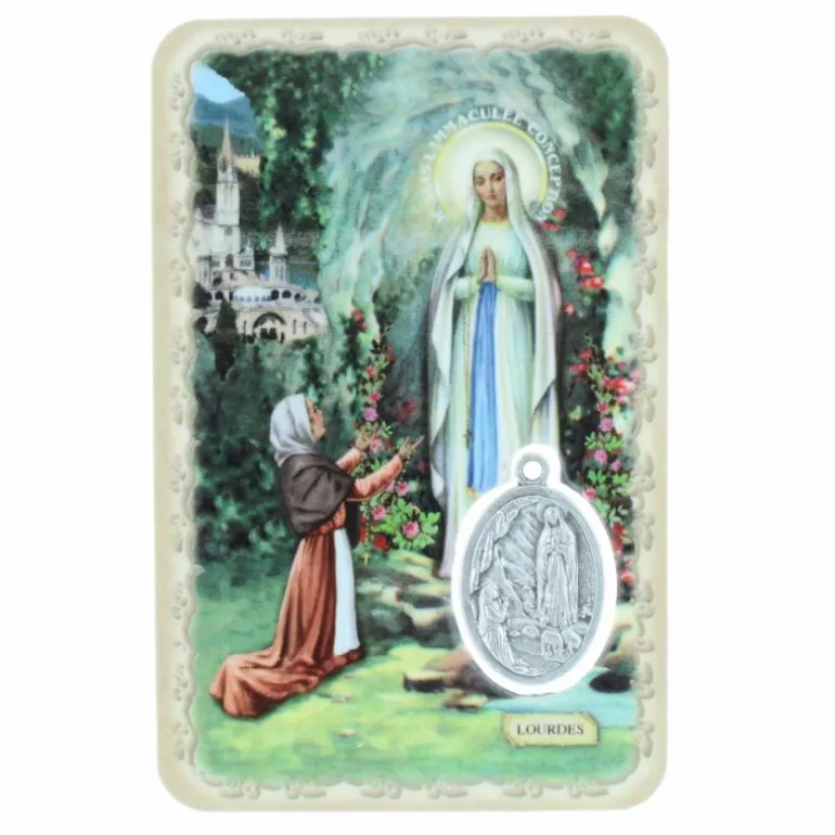 Palais du Rosaire Image religieuse de Notre Dame de Lourdes avec une médaille^ Image Religieuse