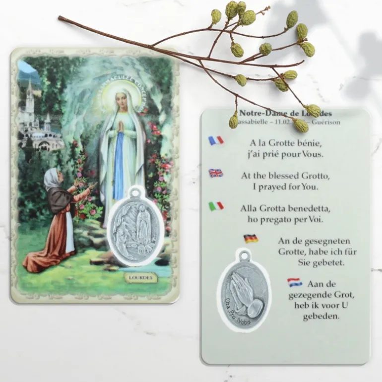 Palais du Rosaire Image religieuse de Notre Dame de Lourdes avec une médaille^ Image Religieuse