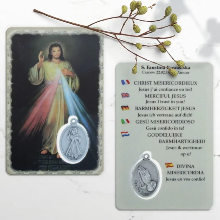 Palais du Rosaire Image religieuse du Christ Miséricordieux avec une médaille^ Image Religieuse