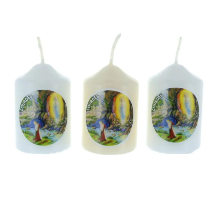 Palais du Rosaire Lot de 3 bougies religieuses cylindriques Apparition de Lourdes 6 cm^ Bougie De Dévotion