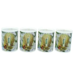 Palais du Rosaire Lot de 4 bougies Votives Notre Dame de Lourdes avec prière 6 cm^ Bougie Votive