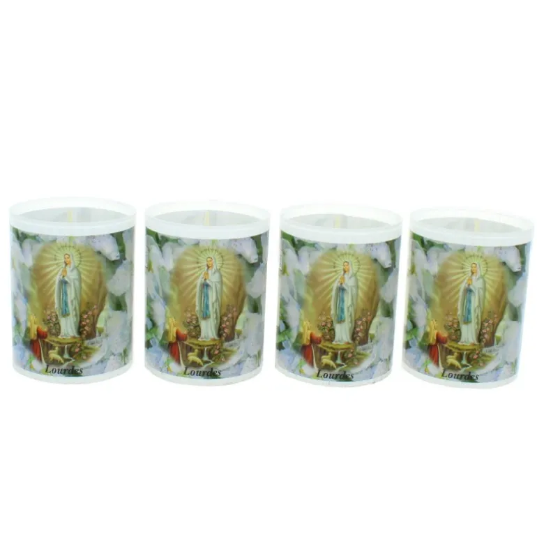 Palais du Rosaire Lot de 4 bougies Votives Notre Dame de Lourdes avec prière 6 cm^ Bougie Votive