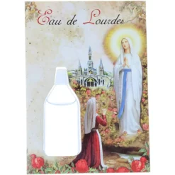 Palais du Rosaire Lot de 20 Images religieuses, Apparition de Lourdes, prières et fioles eau de Lourdes 10 ml^ Flacon Eau De Lourdes | Image Religieuse