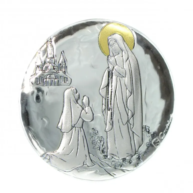 Palais du Rosaire Magnet de l'Apparition en metal argenté et finition dorée 4cm^ Cadre Religieux