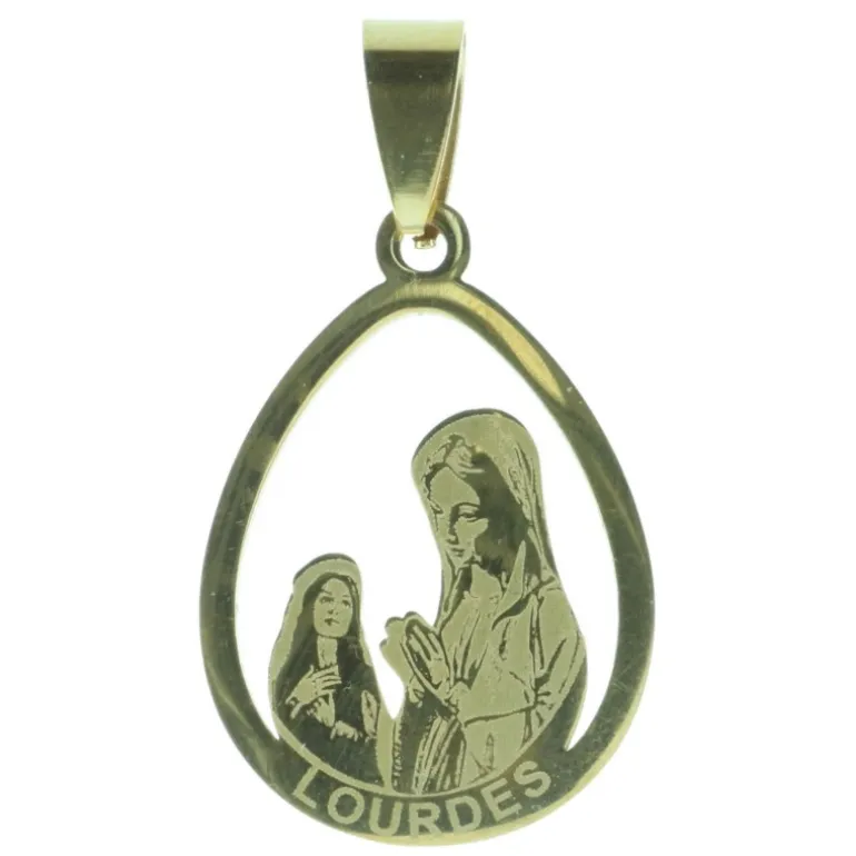 Palais du Rosaire Médaille Apparition de Lourdes en acier doré^ Médaille De Lourdes | Médaille Et Croix Métal