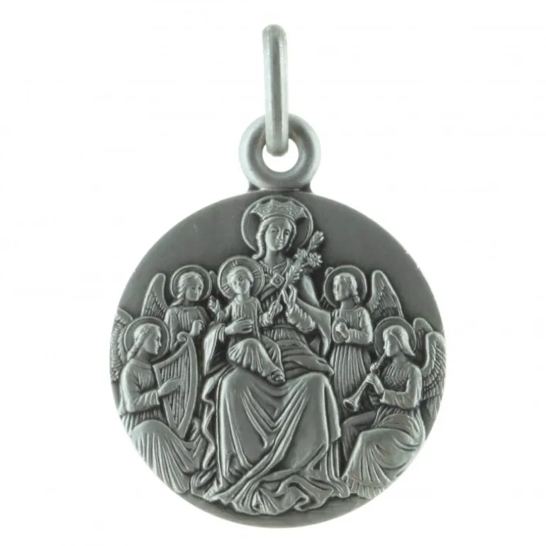 Palais du Rosaire Médaille Argent de la Vierge Marie aux Anges 20mm avec Gravure Personnalisée^ Médaille De La Vierge | Médaille Et Croix Argent