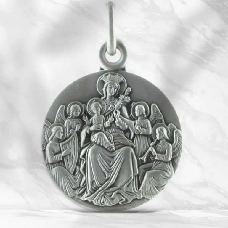 Palais du Rosaire Médaille Argent de la Vierge Marie aux Anges 20mm^ Médaille De La Vierge | Médaille Et Croix Argent