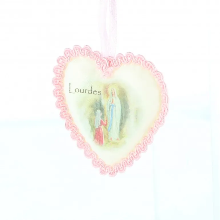 Palais du Rosaire Médaille berceau et coeur en tissu rose^ Baptême | Médaille De Berceau
