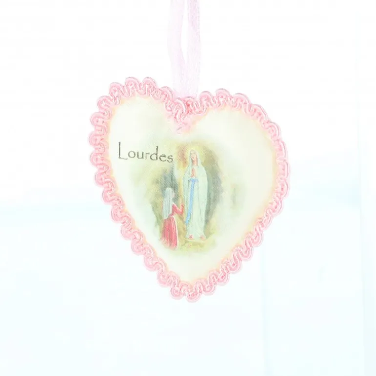 Palais du Rosaire Médaille berceau et coeur en tissu rose^ Baptême | Médaille De Berceau