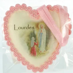 Palais du Rosaire Médaille berceau et coeur en tissu rose^ Baptême | Médaille De Berceau