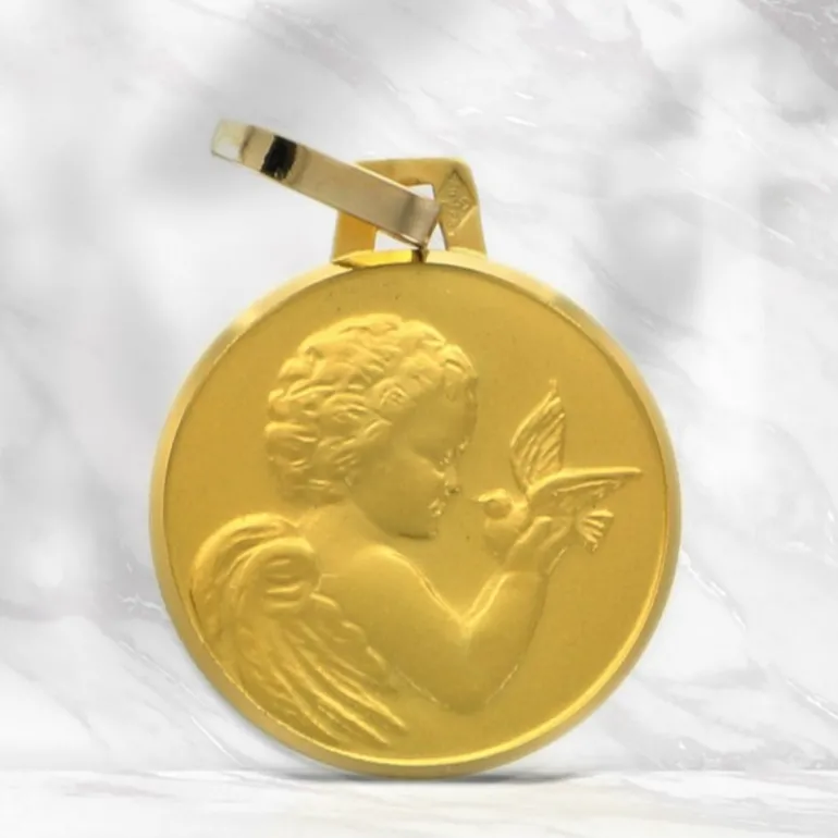 Palais du Rosaire Médaille d'Ange à la Colombe en Or 18 carats 14 mm^ Baptême | Communion