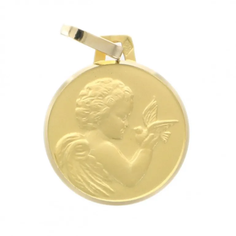 Palais du Rosaire Médaille d'Ange à la Colombe en Or 18 carats 14 mm^ Baptême | Communion