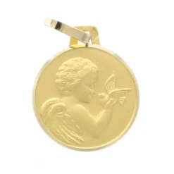Palais du Rosaire Médaille d'Ange à la Colombe en Or 18 carats 14 mm avec Gravure Personnalisée^ Baptême | Communion
