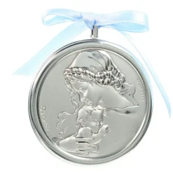Palais du Rosaire Médaille de berceau ronde avec la Vierge Mère en argent^ Baptême | Médaille De Berceau