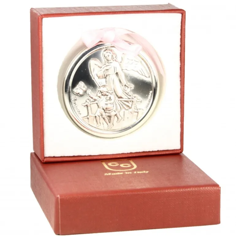 Palais du Rosaire Médaille de berceau rose de l'Ange gardien protecteur^ Baptême | Médaille De Berceau