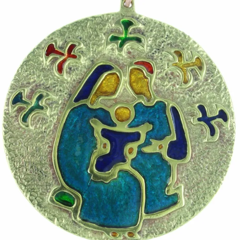 Palais du Rosaire Médaille de la Sainte Famille en Bronze émaillé 8,5cm^ Cadre Religieux