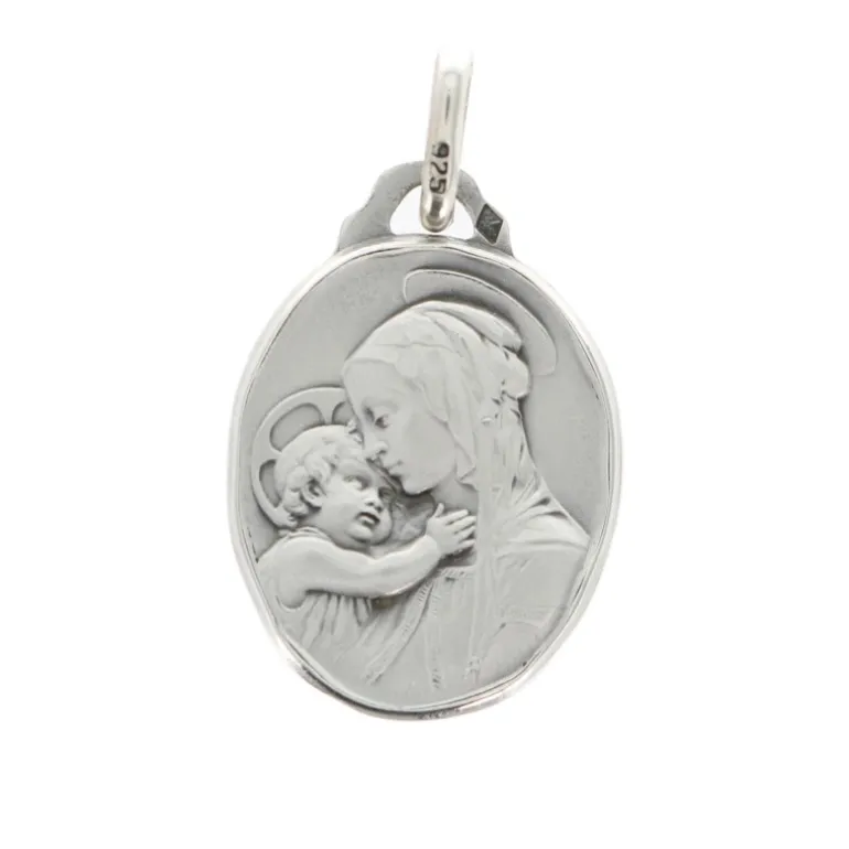 Palais du Rosaire Médaille de la Vierge à l'Enfant de 21mm en argent^ Médaille De La Vierge | Médaille Et Croix Argent