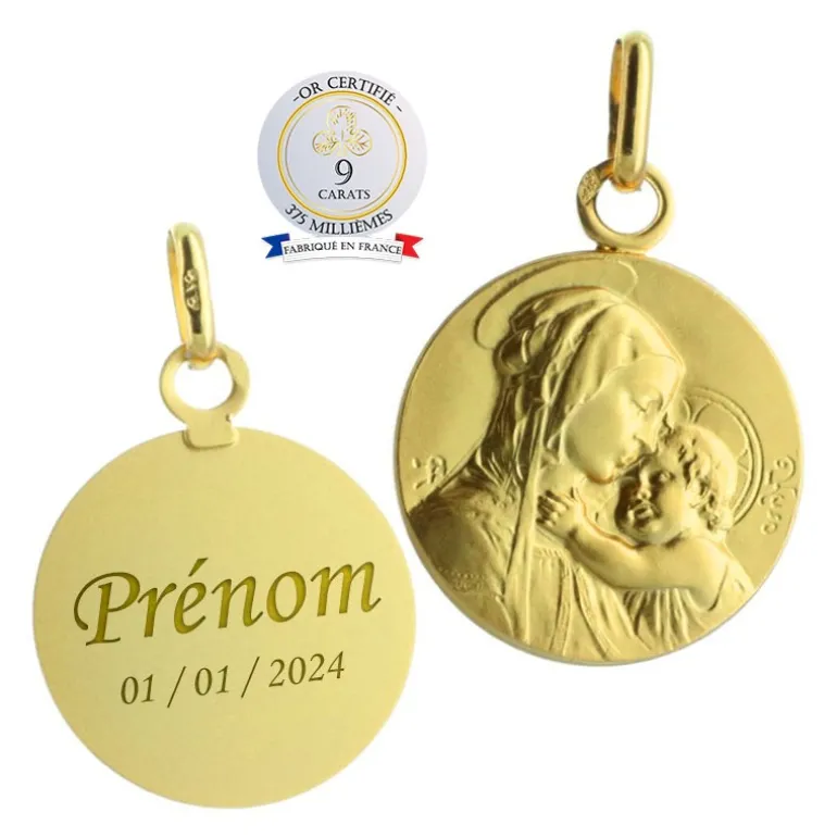 Palais du Rosaire Médaille de la Vierge à l'Enfant Or - Baptême - Gravure Personnalisée - 16mm^ Baptême | Communion
