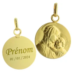 Palais du Rosaire Médaille de la Vierge à l'Enfant Or - Baptême - Gravure Personnalisée - 16mm^ Baptême | Communion