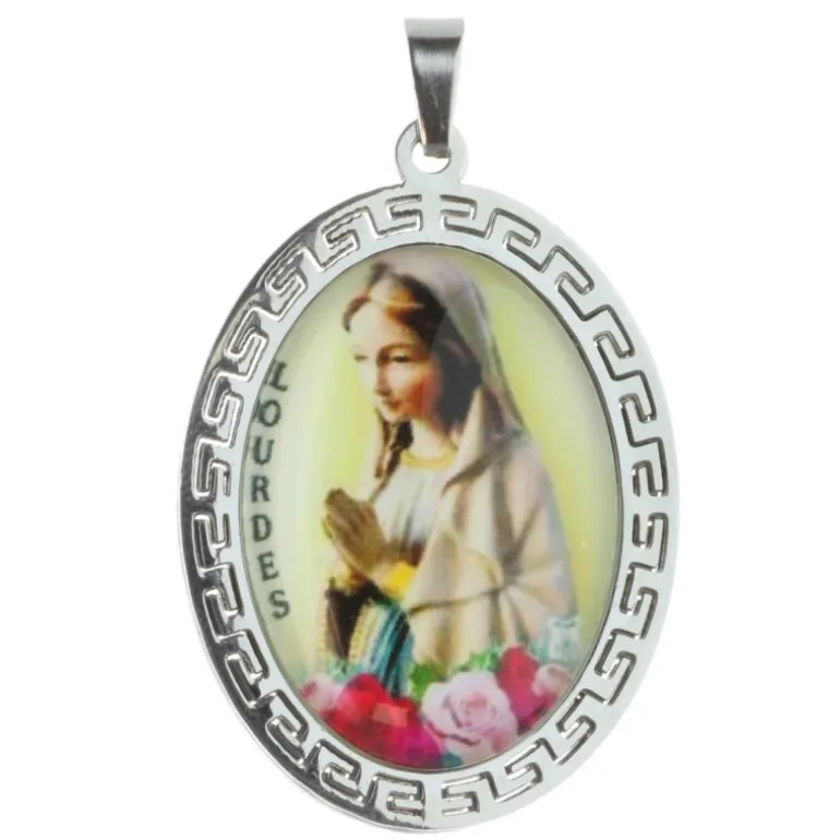 Palais du Rosaire Médaille de la Vierge Marie de Lourdes en acier^ Médaille De La Vierge | Médaille Et Croix Métal