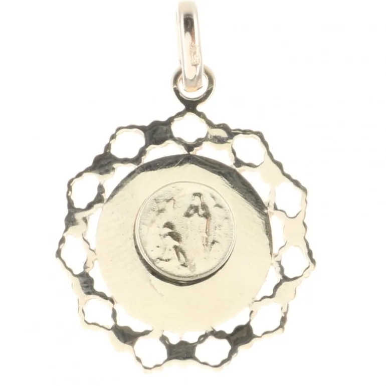 Palais du Rosaire Médaille de la Vierge Marie en Plaqué Or, contours dentelés et fond bleu 20mm^ Médaille De La Vierge | Médaille Et Croix Plaqué Or