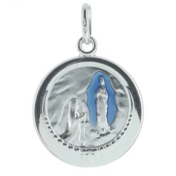 Palais du Rosaire Médaille de Lourdes en Argent émaillée bleu^ Médaille De Lourdes | Médaille Et Croix Argent