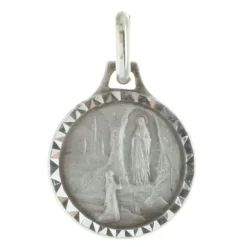 Palais du Rosaire Médaille de Lourdes en Argent aux contours diamantés 12mm^ Médaille De Lourdes | Médaille Et Croix Argent