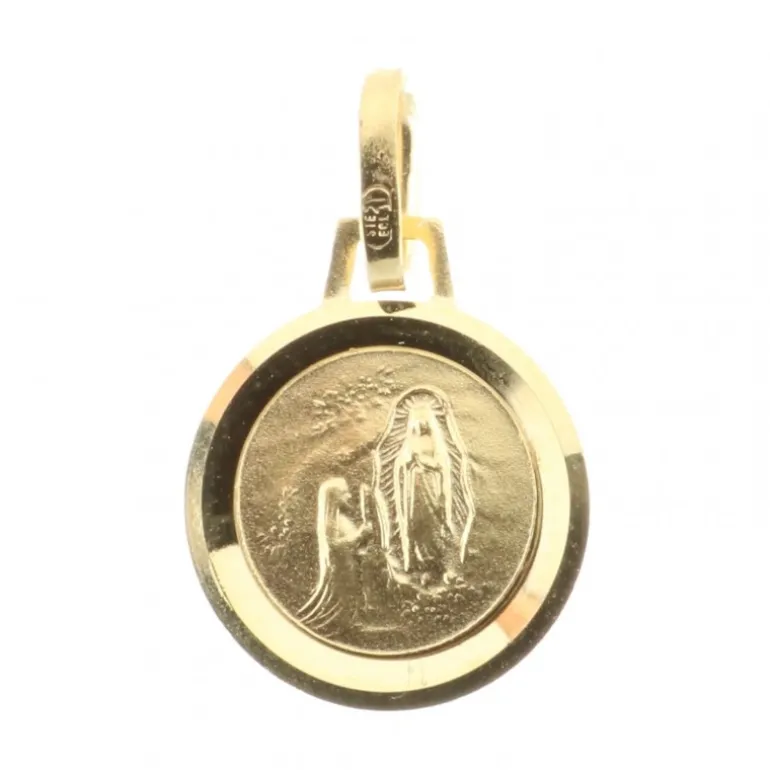 Palais du Rosaire Médaille de Lourdes en Or 9 carat, bord lapidé 10mm^ Baptême | Communion