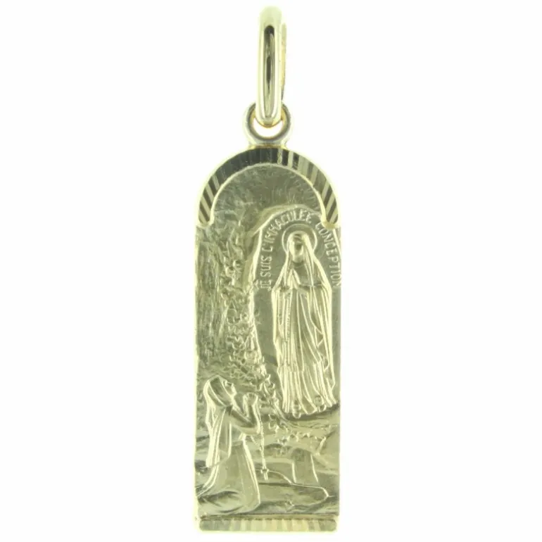 Palais du Rosaire Médaille de Lourdes Plaqué Or en forme d'ogive^ Médaille Et Croix Plaqué Or