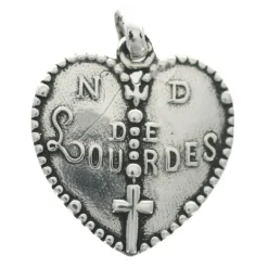 Palais du Rosaire Médaille de Notre Dame de Lourdes en forme de coeur en plaqué argent^ Médaille Et Croix Métal