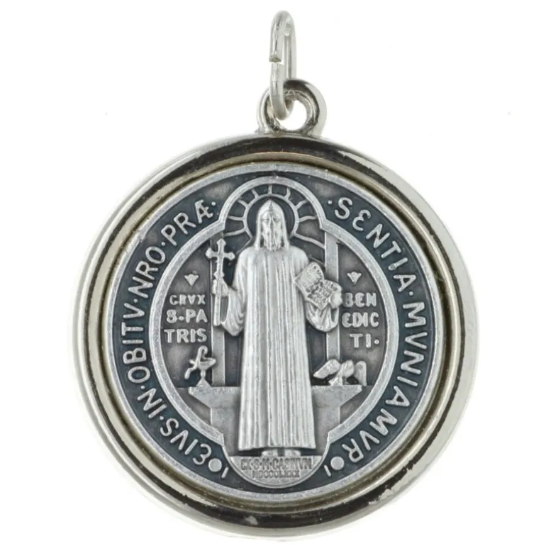 Palais du Rosaire Médaille de Saint Benoît en métal argenté 1,5cm^ Médaille De Saint | Médaille Et Croix Métal