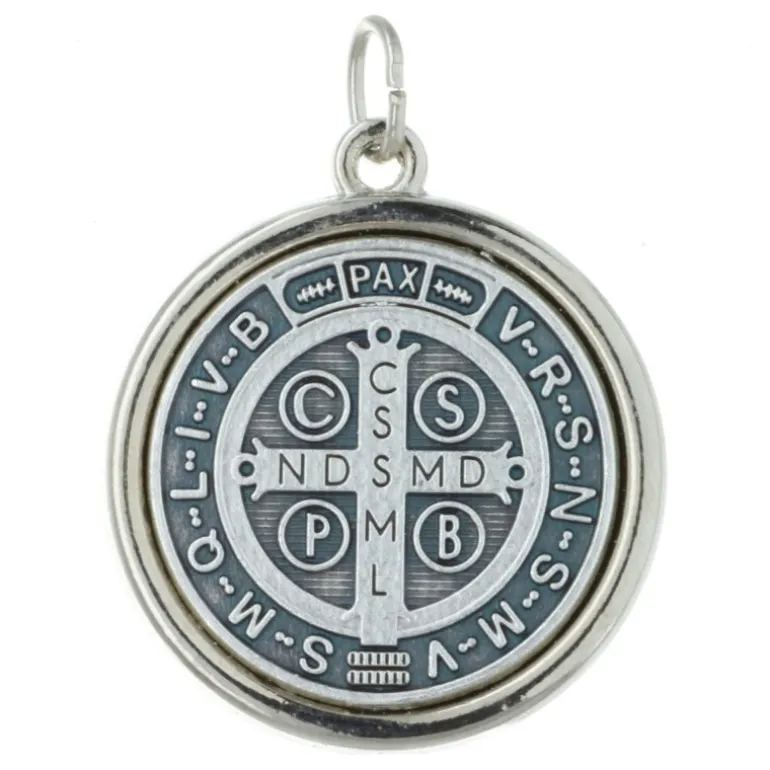 Palais du Rosaire Médaille de Saint Benoît en métal argenté 2cm^ Médaille De Saint | Médaille Et Croix Métal