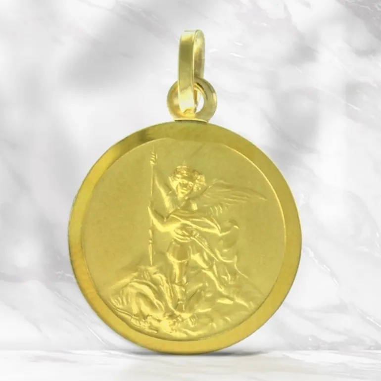 Palais du Rosaire Médaille de Saint Michel en Or 9 carat - Gravure Personnalisée - 16mm^ Profession | Communion