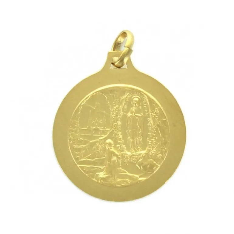 Palais du Rosaire Médaille dorée de la Vierge de Lourdes avec bord diamanté^ Médaille De La Vierge | Médaille De Lourdes