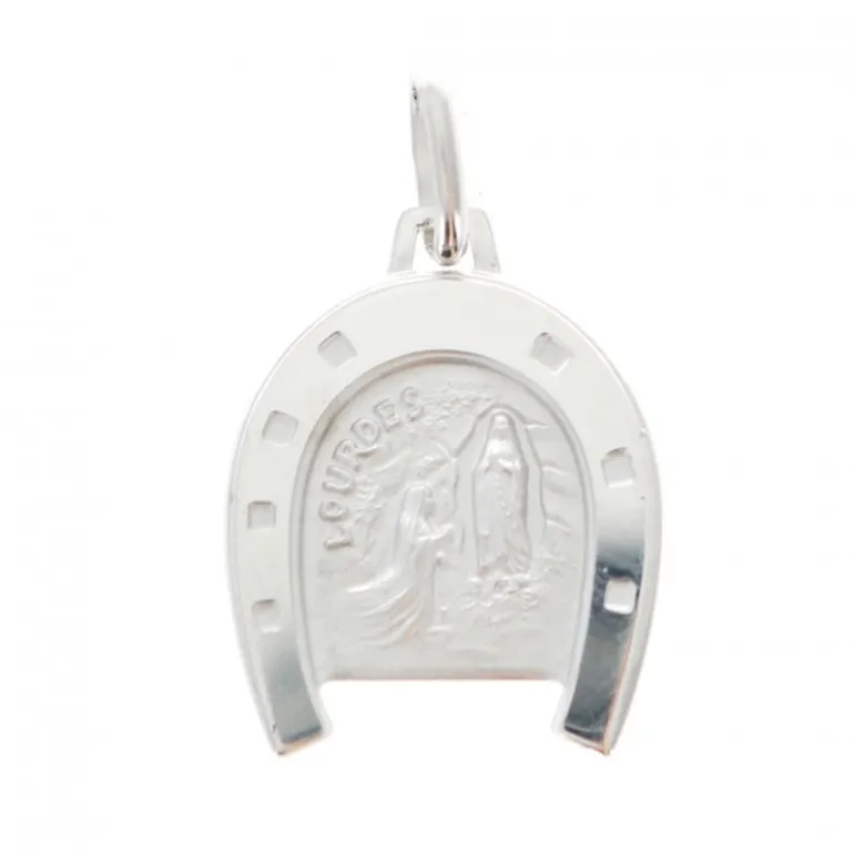 Palais du Rosaire Médaille en Argent de l'Apparition de Lourdes dans un fer à cheval avec Gravure Personnalisée^ Médaille De Saint | Médaille De Lourdes