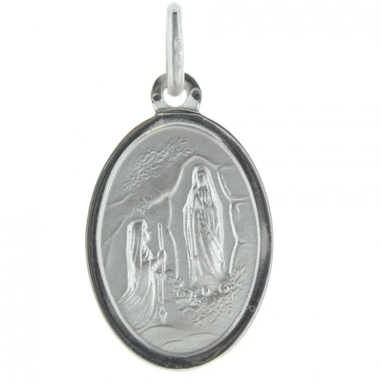Palais du Rosaire Médaille en Argent double face Vierge Marie et Apparition de Lourdes 18mm^ Médaille De La Vierge | Médaille De Lourdes