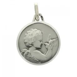 Palais du Rosaire Médaille en argent d'un Ange avec une Colombe 16mm^ Médaille Et Croix Argent