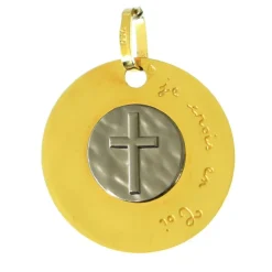Palais du Rosaire Médaille en or 18 carats avec croix gravée