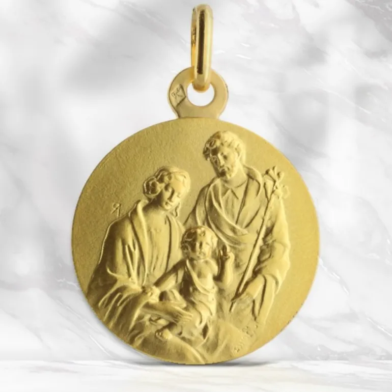 Palais du Rosaire Médaille en Or 9 carats de la Sainte Famille 18mm avec Gravure Personnalisée^ Baptême | Communion