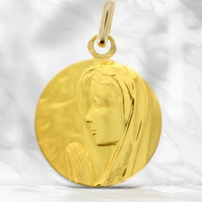 Palais du Rosaire Médaille en Or 18 Carats de la Vierge priante 18mm avec Gravure Personnalisée^ Baptême | Médaille De La Vierge