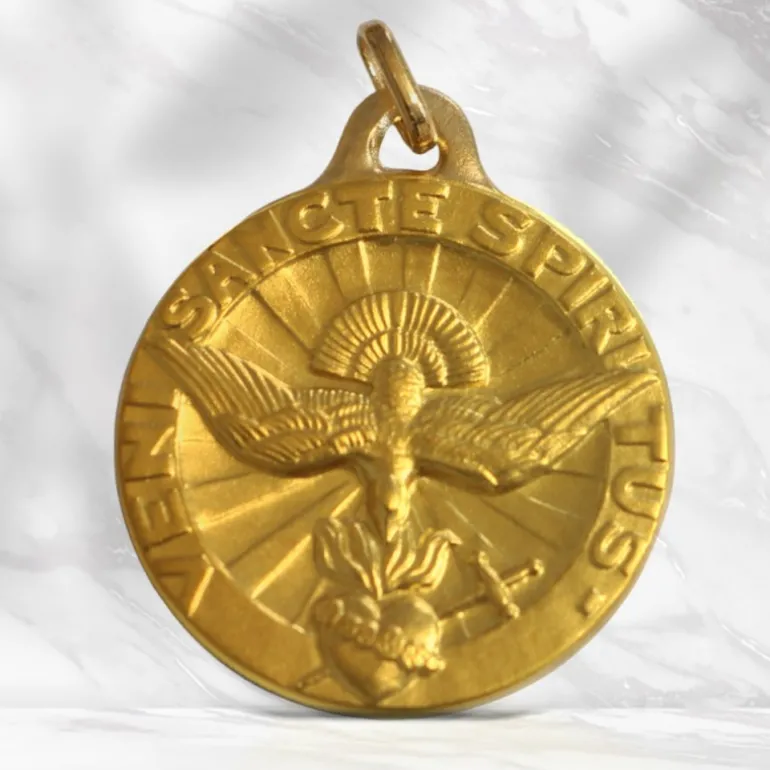 Palais du Rosaire Médaille en Or 9 carats Esprit Saint 20mm^ Baptême | Communion