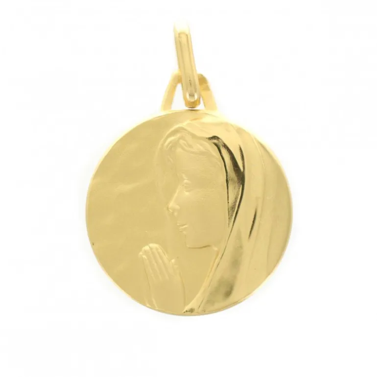 Palais du Rosaire Médaille en plaqué or 16mm avec Vierge de profil avec Gravure Personnalisée^ Médaille Et Croix Plaqué Or